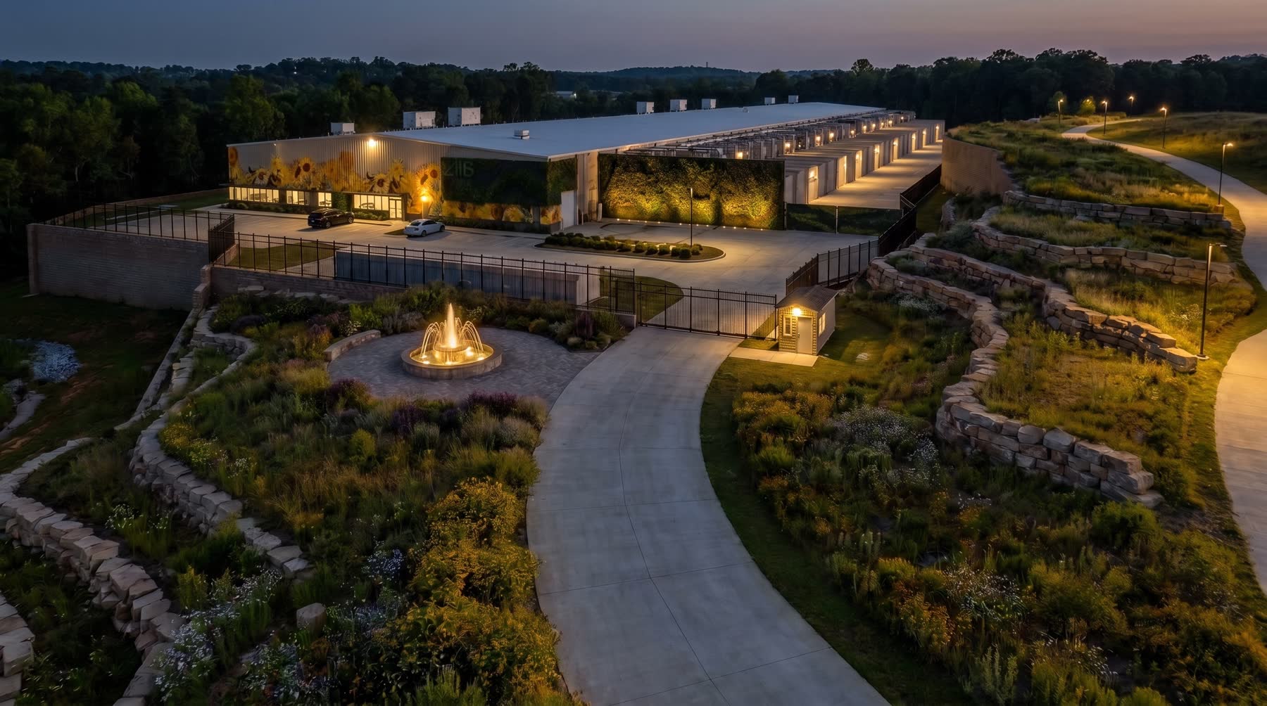 Rendering of the CLT-1 campus at dusk